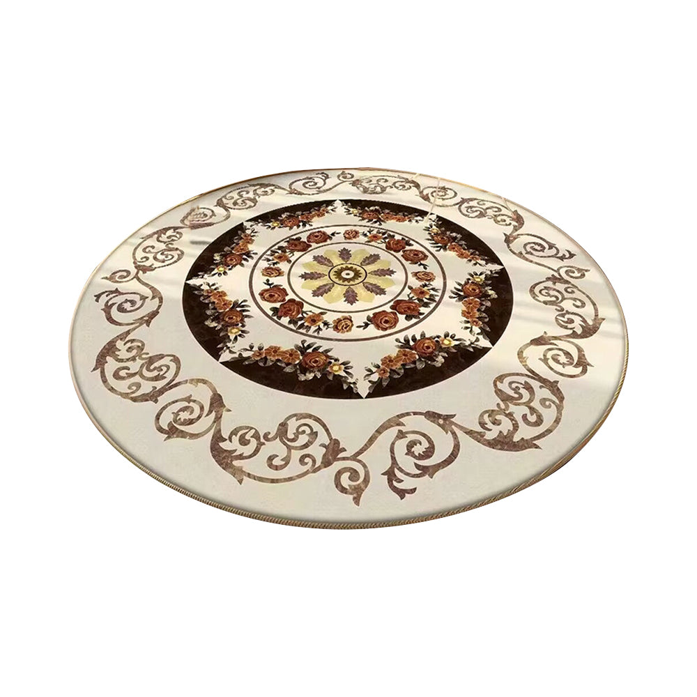 Round Floor Mat Home Room Anti Slip Carpet Rug Home Decoration-White and Brown