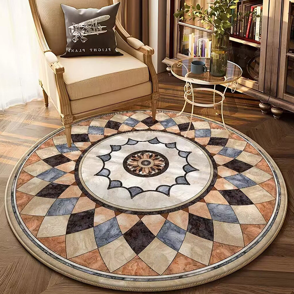 Round Floor Mat Home Room Anti Slip Carpet Rug Home Decoration-Brown and Black