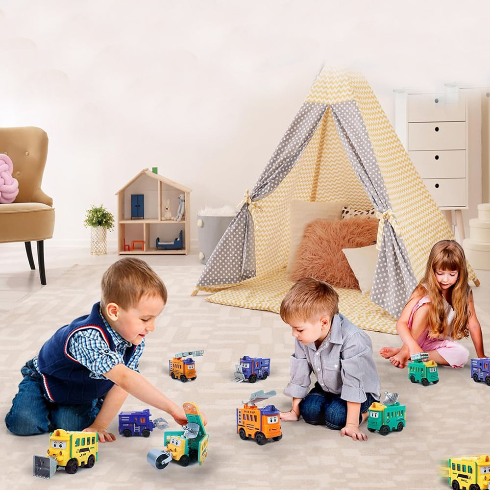 4Pcs Flip Transformable 2-in-1 Engineering Vehicle Sliding Toy Cars For Kids