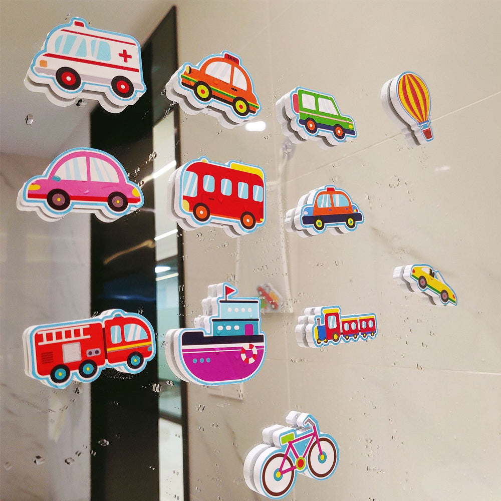 Set of DIY Cartoon Cars Wall Stickers Kids Bath Toys