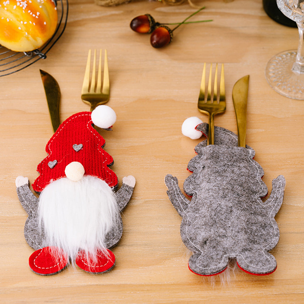 3Pcs Christmas Gnome Tableware Holder Silverware Holders Pockets Set Spoon Fork Bags