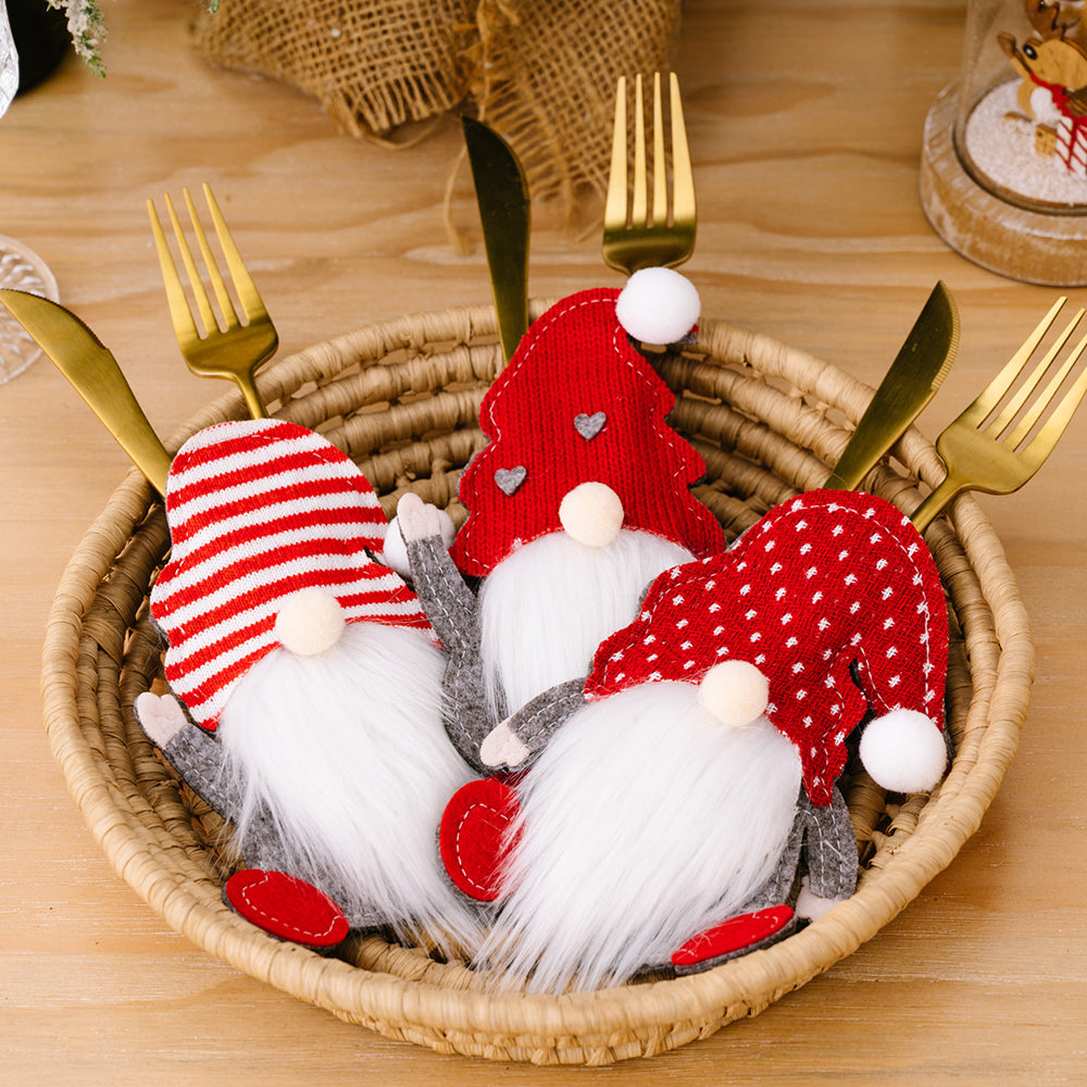 3Pcs Christmas Gnome Tableware Holder Silverware Holders Pockets Set Spoon Fork Bags