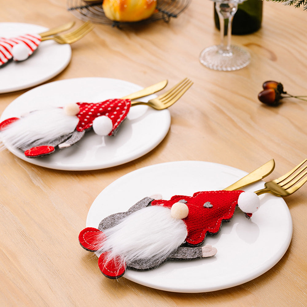 3Pcs Christmas Gnome Tableware Holder Silverware Holders Pockets Set Spoon Fork Bags