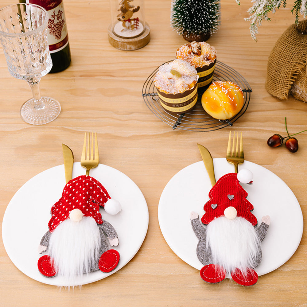 3Pcs Christmas Gnome Tableware Holder Silverware Holders Pockets Set Spoon Fork Bags