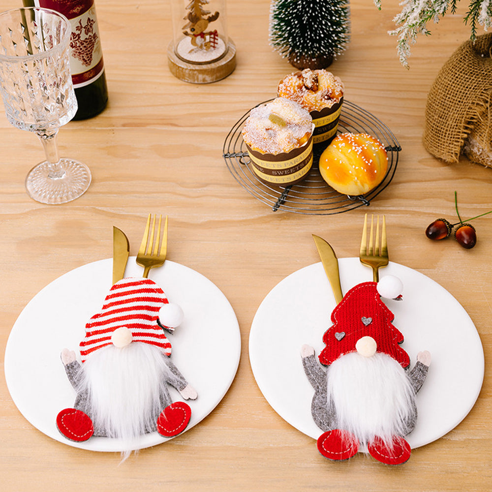 3Pcs Christmas Gnome Tableware Holder Silverware Holders Pockets Set Spoon Fork Bags