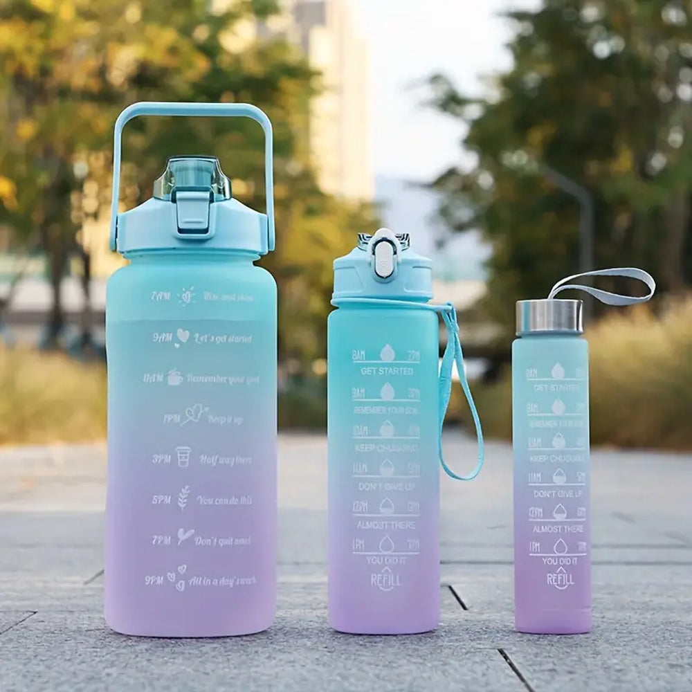 3-Piece Motivational Water Bottles Set with Time Markings