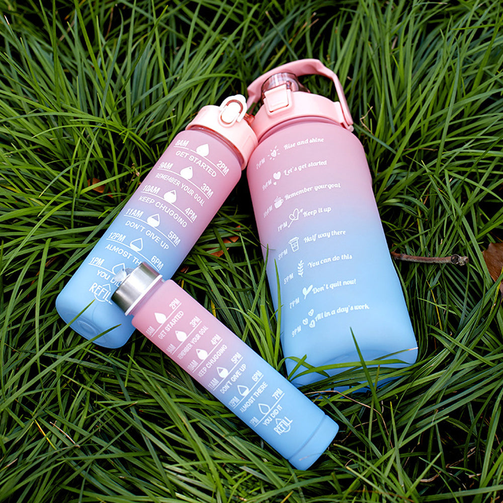3-Piece Motivational Water Bottles Set with Time Markings