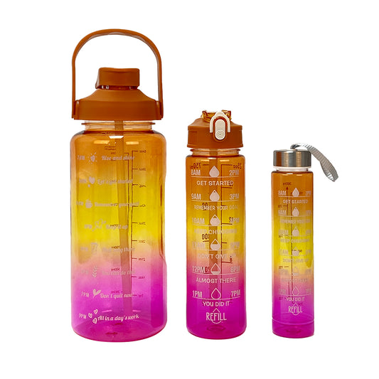 3-Piece Transparent Motivational Water Bottles Set with Time Markings