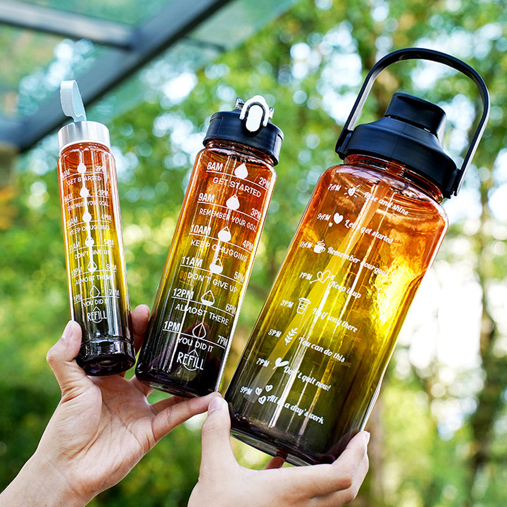 3-Piece Transparent Motivational Water Bottles Set with Time Markings