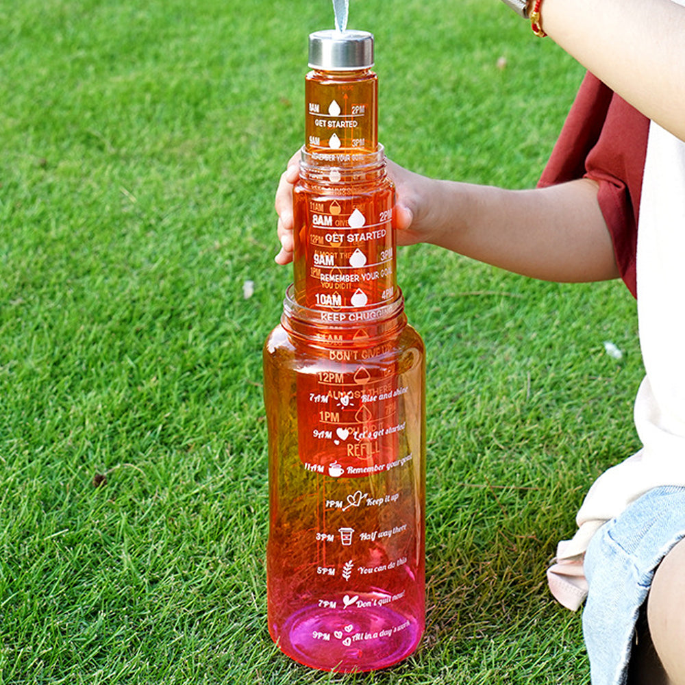 3-Piece Transparent Motivational Water Bottles Set with Time Markings