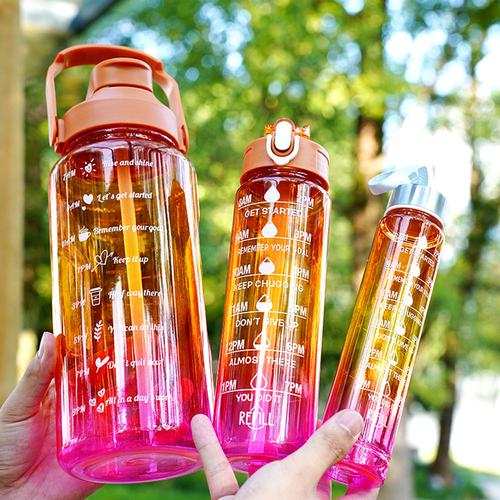 3-Piece Transparent Motivational Water Bottles Set with Time Markings
