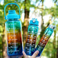 3-Piece Transparent Motivational Water Bottles Set with Time Markings