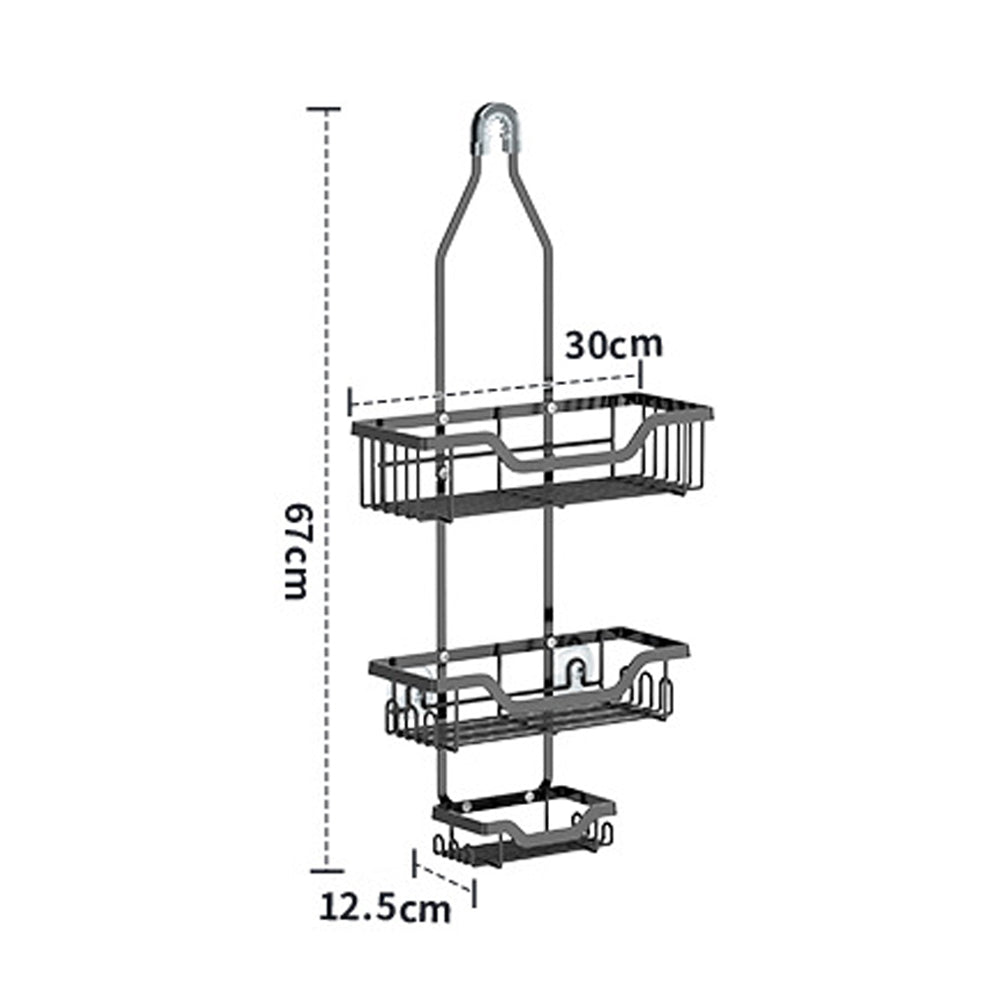 3 Layers Metal Bathroom Shelf Hangs Over the Shower Head Standing Vertical Storage for Shampoo Soap