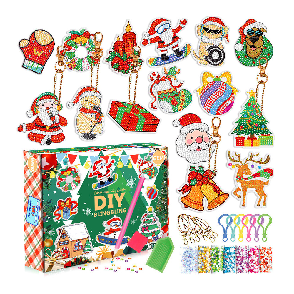 15Pcs Christmas DIY Dot Drill Decorative Painting Keychain Pendant Gift-Bell