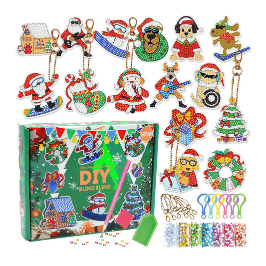 15Pcs Christmas DIY Dot Drill Decorative Painting Keychain Pendant Gift-Gift