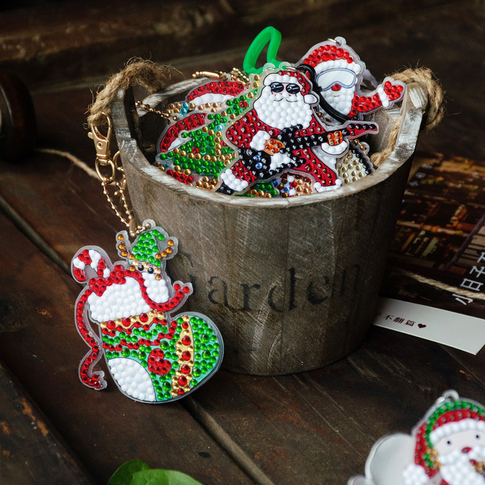 15Pcs Christmas DIY Dot Drill Decorative Painting Keychain Pendant Gift-Bell