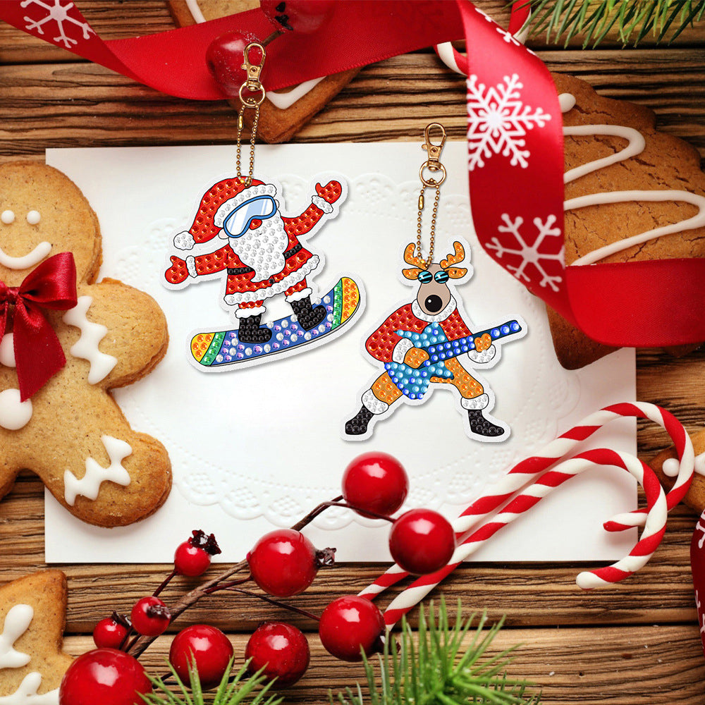 15Pcs Christmas DIY Dot Drill Decorative Painting Keychain Pendant Gift-Bell