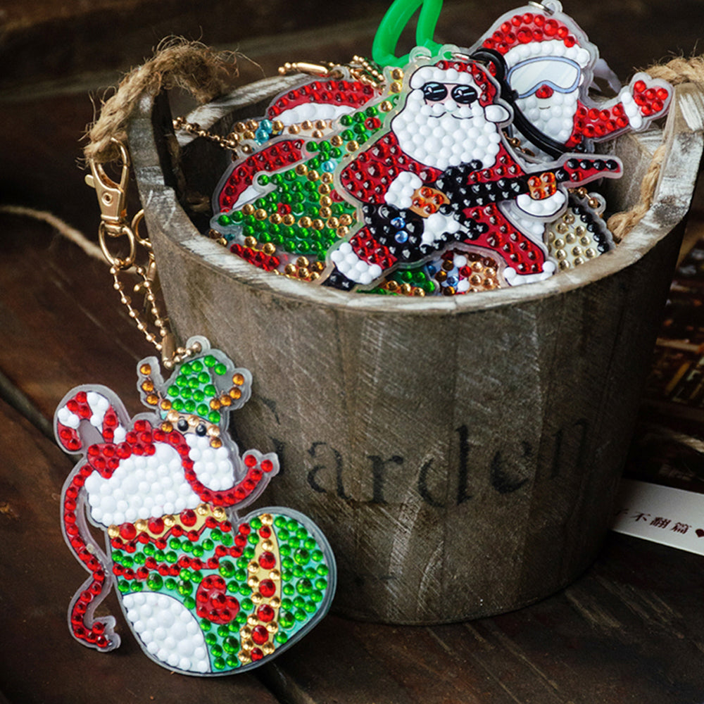 15Pcs Christmas DIY Dot Drill Decorative Painting Keychain Pendant Gift-Gift