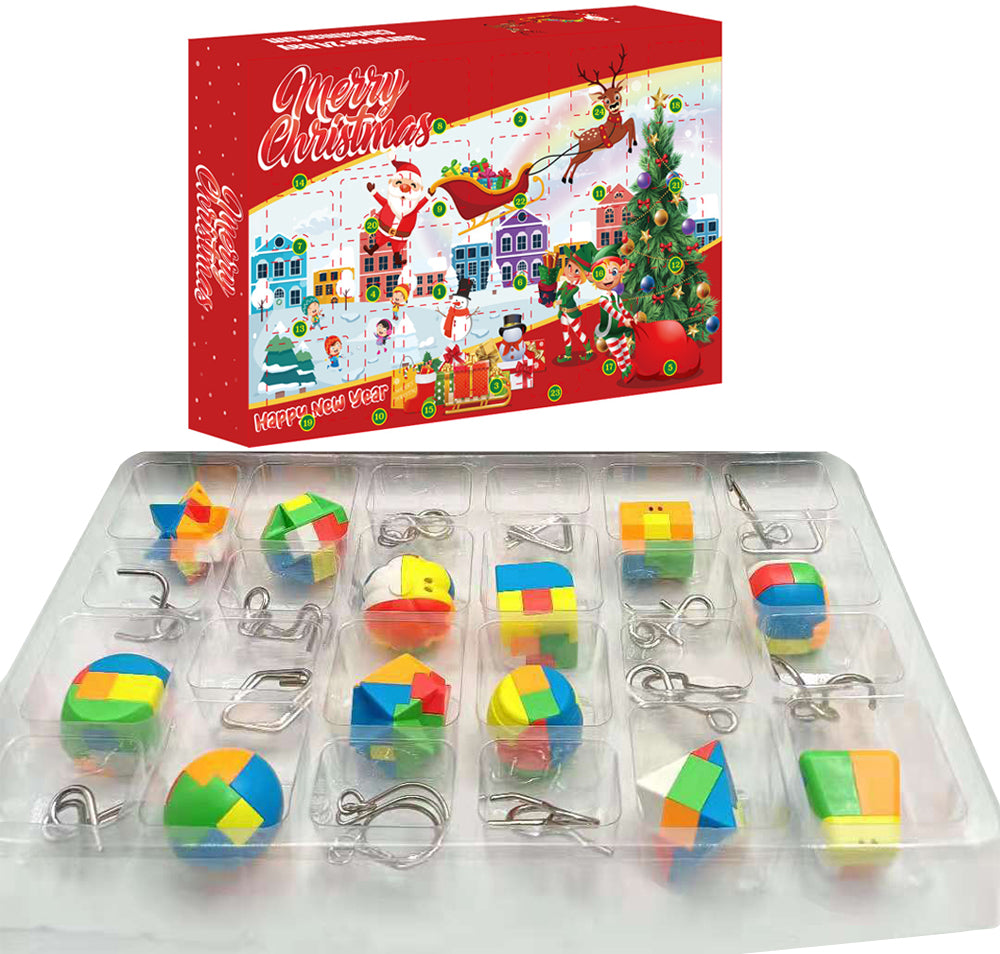 Brain Teaser Puzzles Toys Christmas Countdown Calendar Gift Box for Kids-Cubes