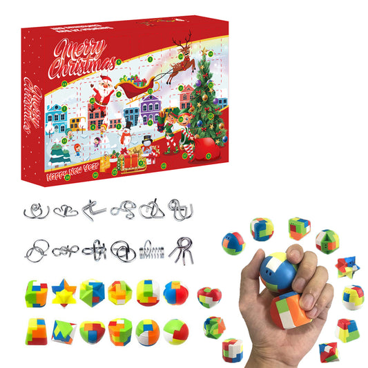 Brain Teaser Puzzles Toys Christmas Countdown Calendar Gift Box for Kids-Cubes