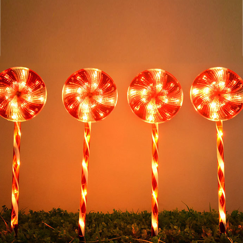 4pcs Christmas Solar Lollipops Cane Light For Outdoor Lawn