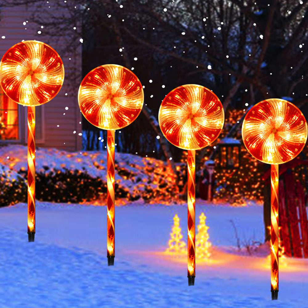 4pcs Christmas Solar Lollipops Cane Light For Outdoor Lawn