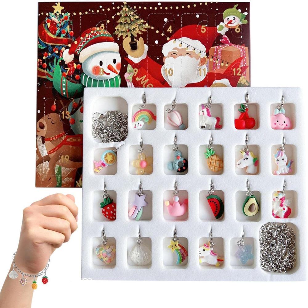 22pcs DIY Necklaces Bracelets Christmas Advent Calendar Ornaments Set for Women Girls-Unicorn