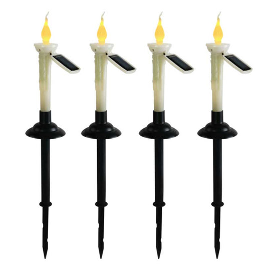 Solar Flickering Tapered Candle Lights with Holders for Outdoor Garden