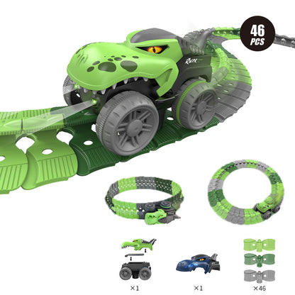 Changeable Track LED Light Up Dinosaur Race Car Flexible Race Track Electric Dinosaur Car Toy