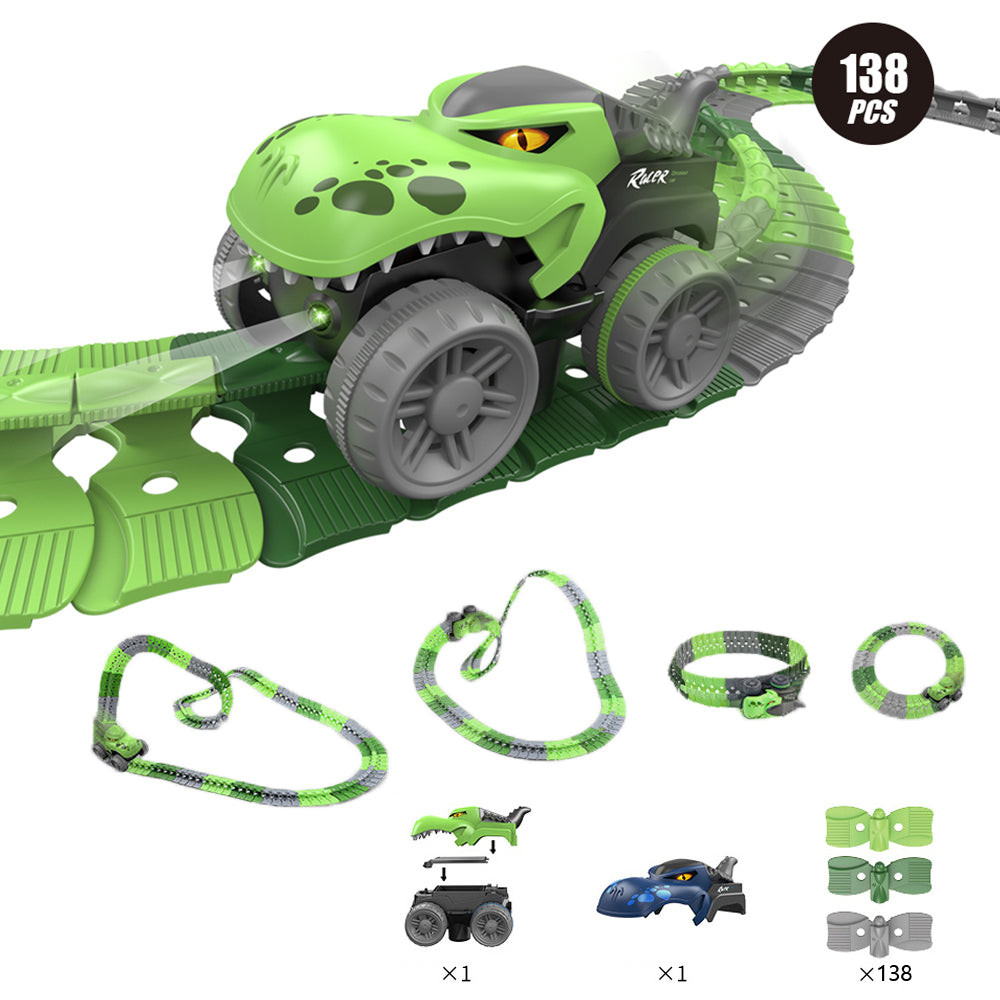 Changeable Track LED Light Up Dinosaur Race Car Flexible Race Track Electric Dinosaur Car Toy
