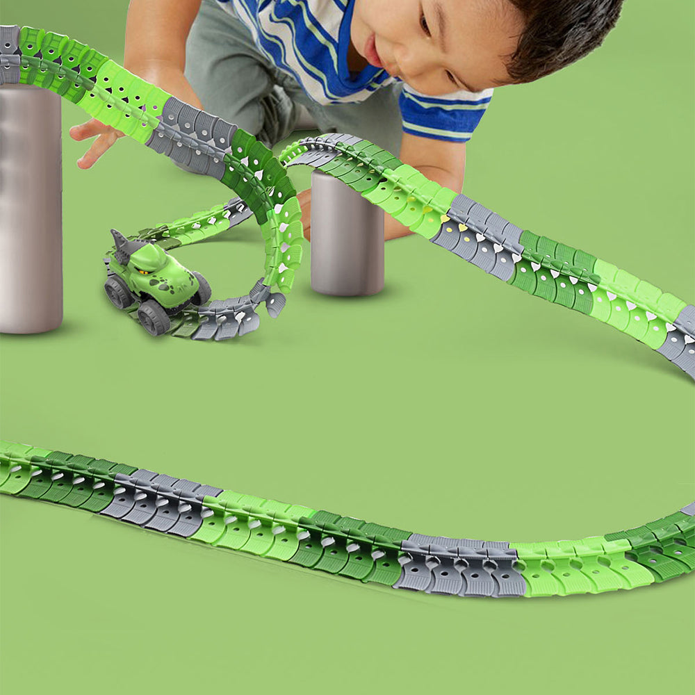 Changeable Track LED Light Up Dinosaur Race Car Flexible Race Track Electric Dinosaur Car Toy