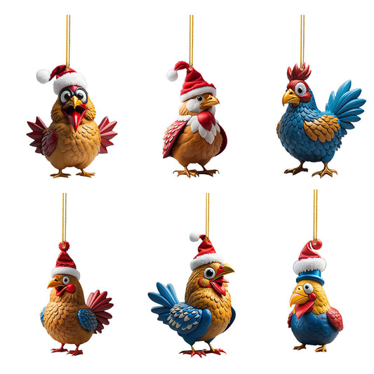 6Pcs Acrylic Chicken Pendant Car Hanging Christmas Decoration-Style 2