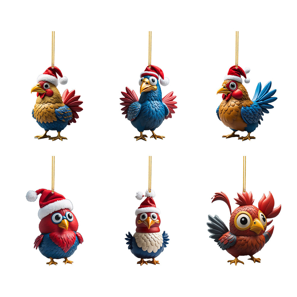 6Pcs Acrylic Chicken Pendant Car Hanging Christmas Decoration-Style 1