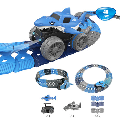 Changeable Track LED Light Up Shark Race Car Flexible Race Track Electric Shark Car Toy