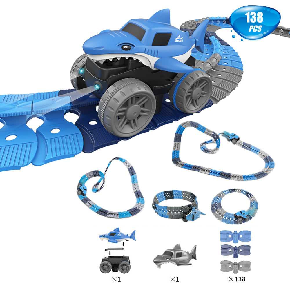 Changeable Track LED Light Up Shark Race Car Flexible Race Track Electric Shark Car Toy