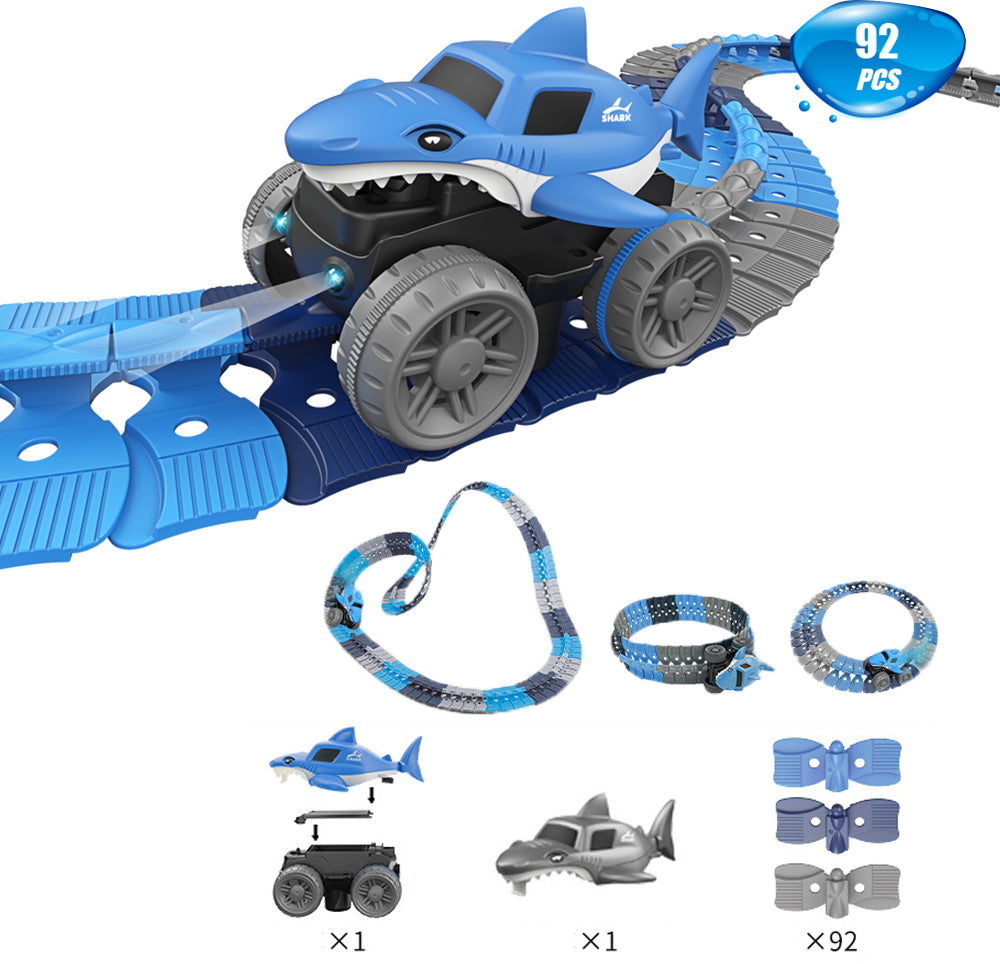 Changeable Track LED Light Up Shark Race Car Flexible Race Track Electric Shark Car Toy