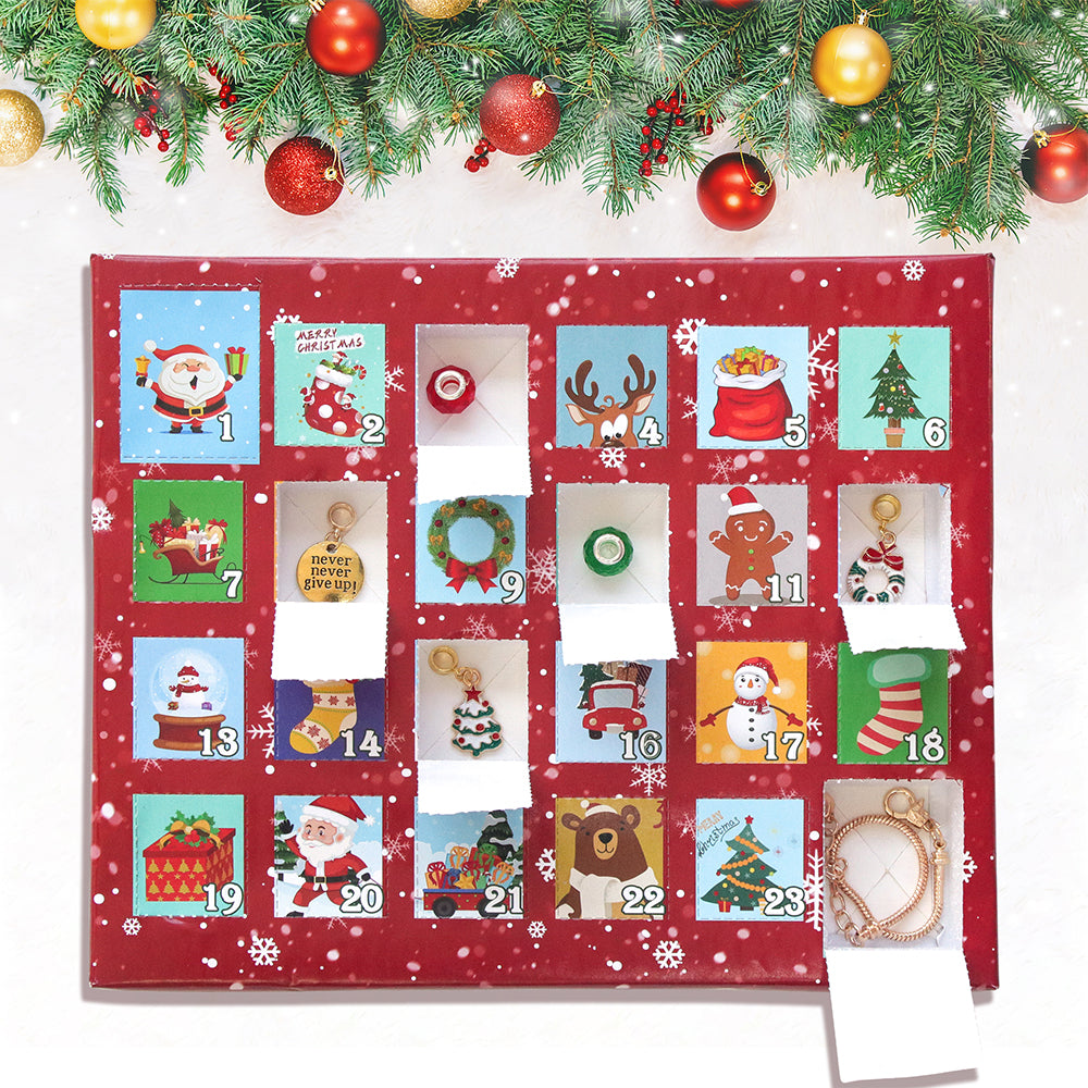 24 Days Christmas Advent Calendar DIY Bracelet Jewelry Making Kit-Gold