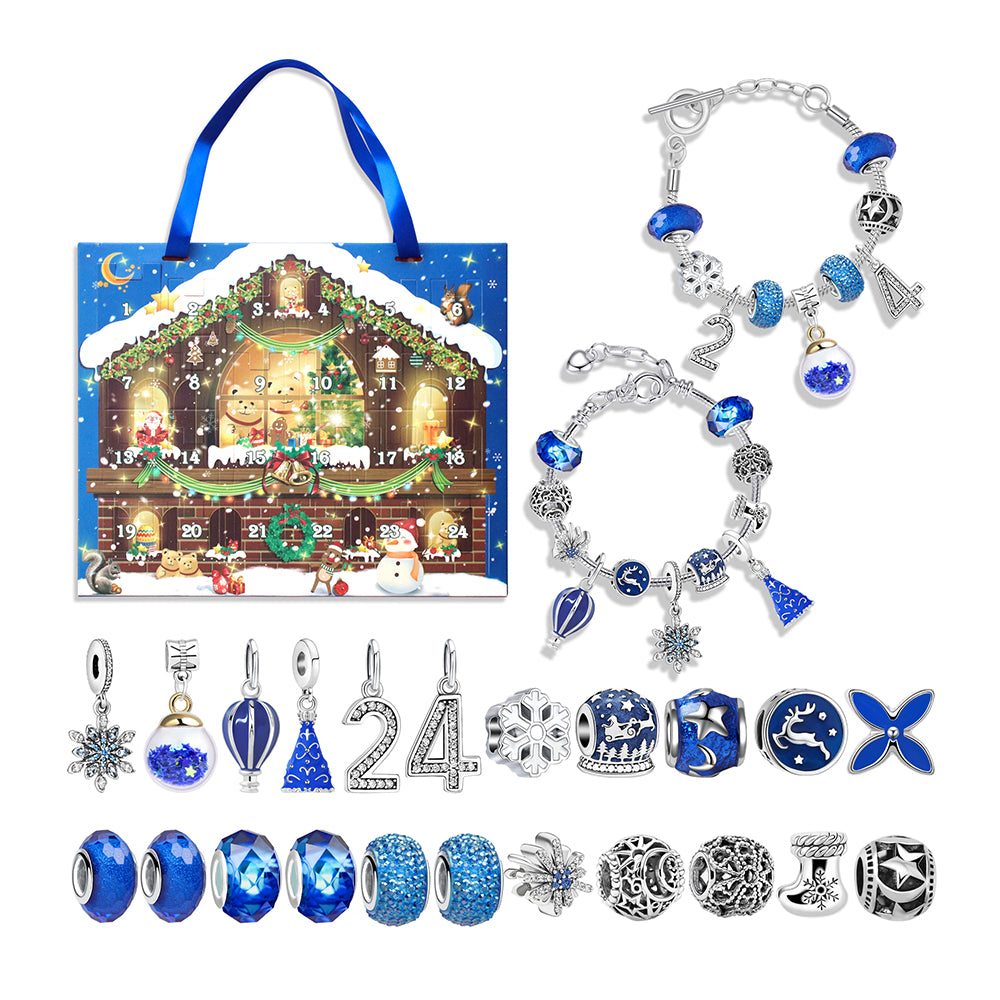 24 Days Christmas Advent Calendar DIY Bracelet Jewelry Making Kit-Blue