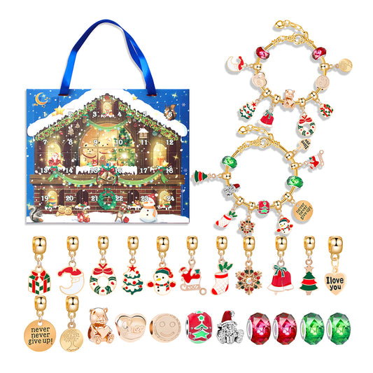 24 Days Christmas Advent Calendar DIY Bracelet Jewelry Making Kit-Blue Bag