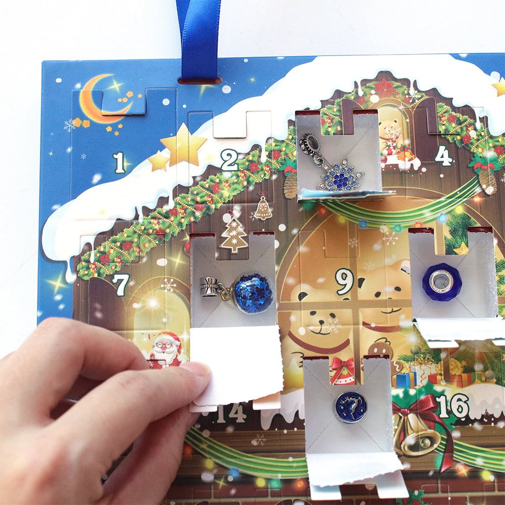 24 Days Christmas Advent Calendar DIY Bracelet Jewelry Making Kit-Blue