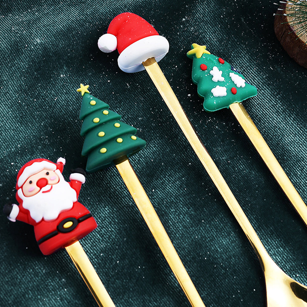 6Pcs Christmas Cake Dessert Coffee Stainless Steel Spoon Fruit Fork