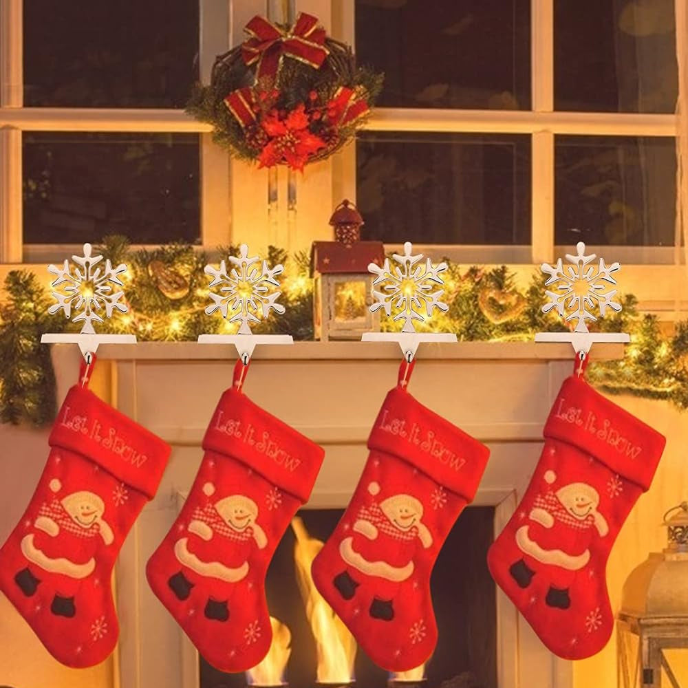 Snowflake Christmas Stocking Holders Metal Mantel Stocking Hangers