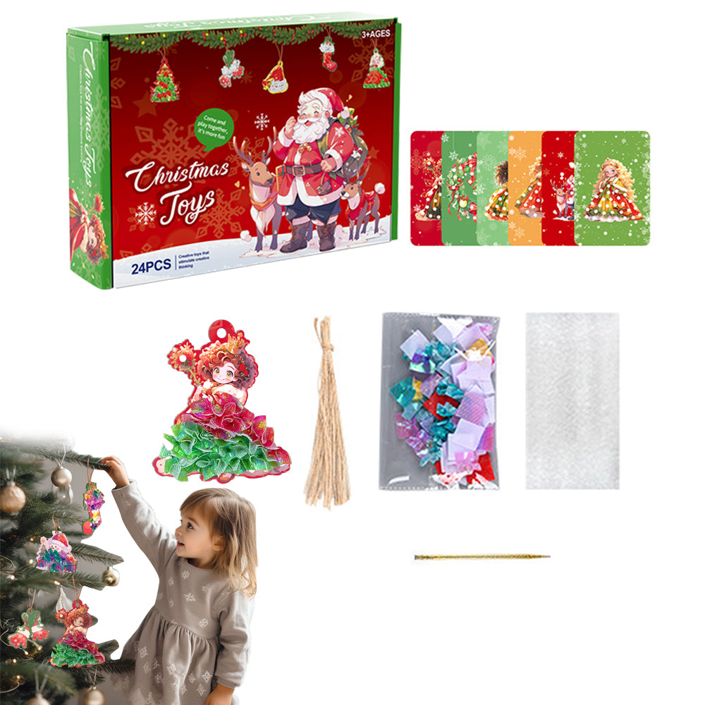 24 Days Puncture Painting Poke Art DIY Toys Christmas Tree Ornaments