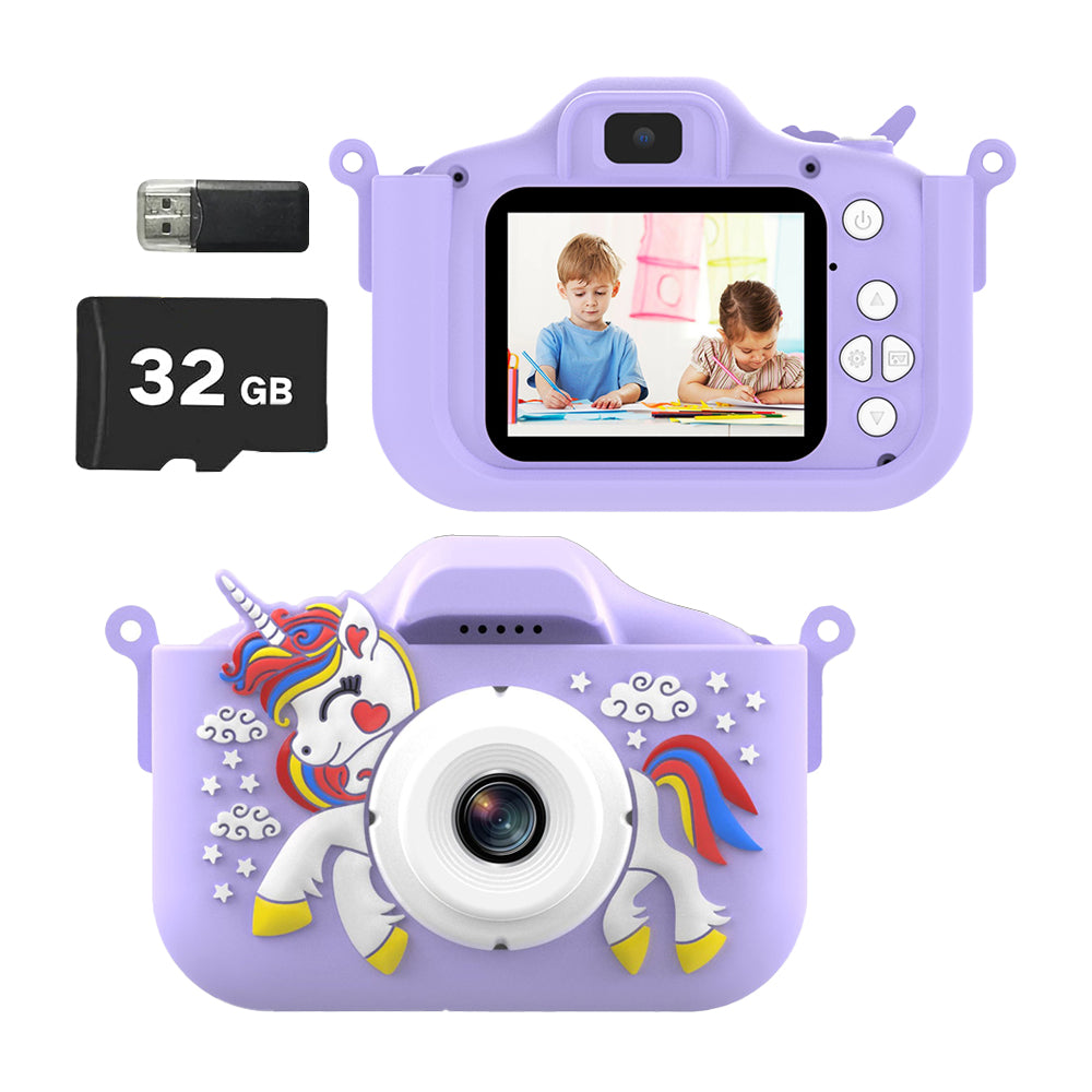 1080P HD Unicorn Kids Digital Camera Toy with 32G Memory Card