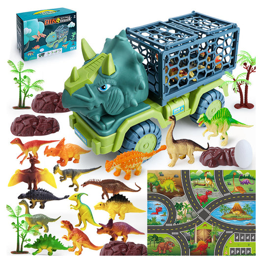 Dinosaur Truck Toys with 15 Dino Figures Dinosaur Play Set for Kid-Triceratops Truck