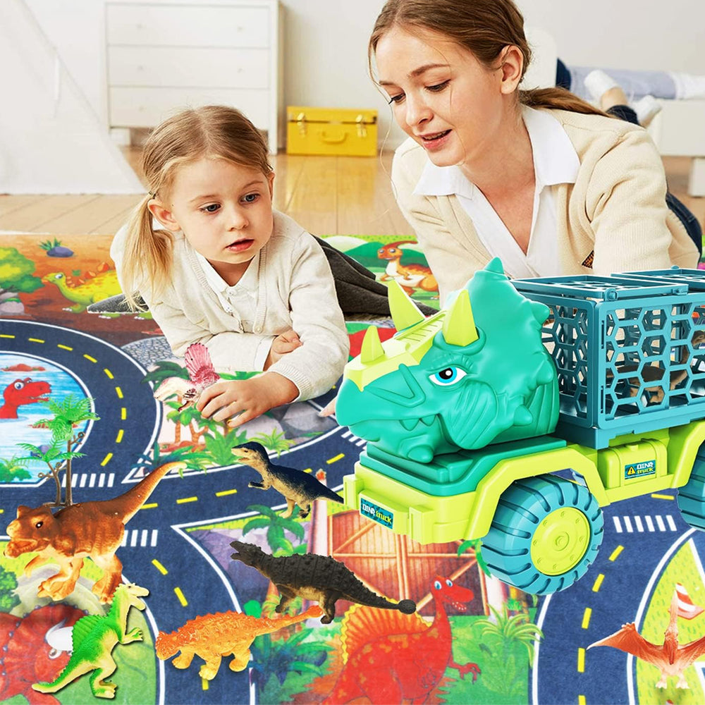 Dinosaur Truck Toys with 15 Dino Figures Dinosaur Play Set for Kid-Triceratops Truck