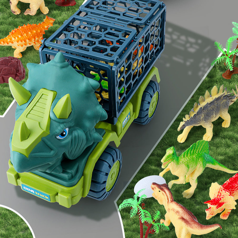 Dinosaur Truck Toys with 15 Dino Figures Dinosaur Play Set for Kid-Triceratops Truck