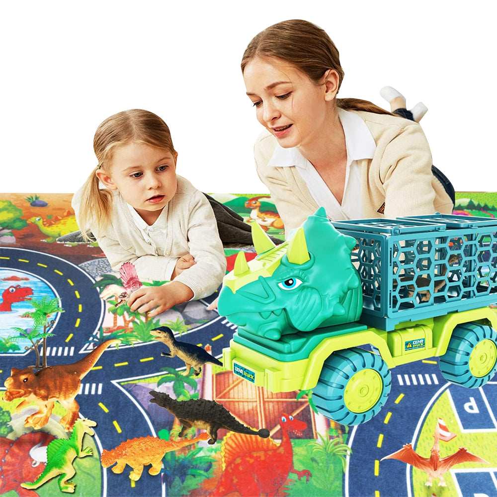 Dinosaur Truck Toys with 15 Dino Figures Dinosaur Play Set for Kid-Triceratops Truck