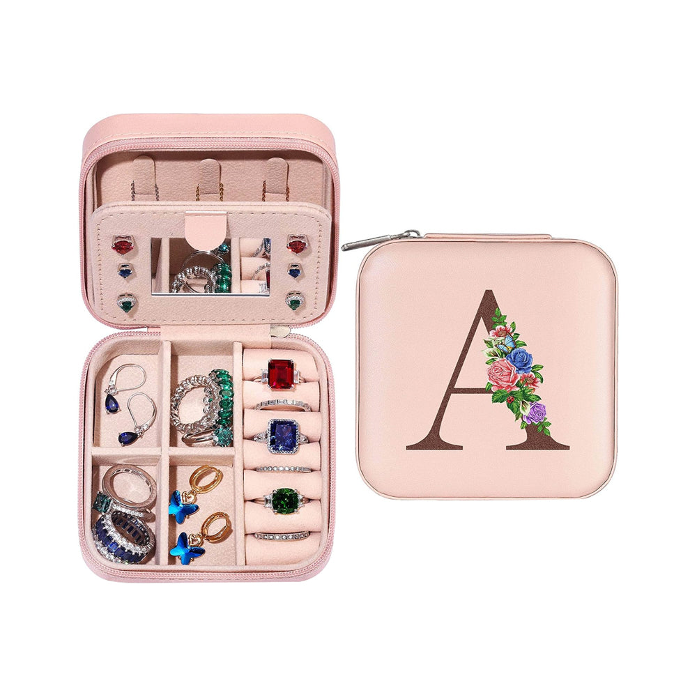 Initial Letter Travel Jewelry Box with Mirror-A