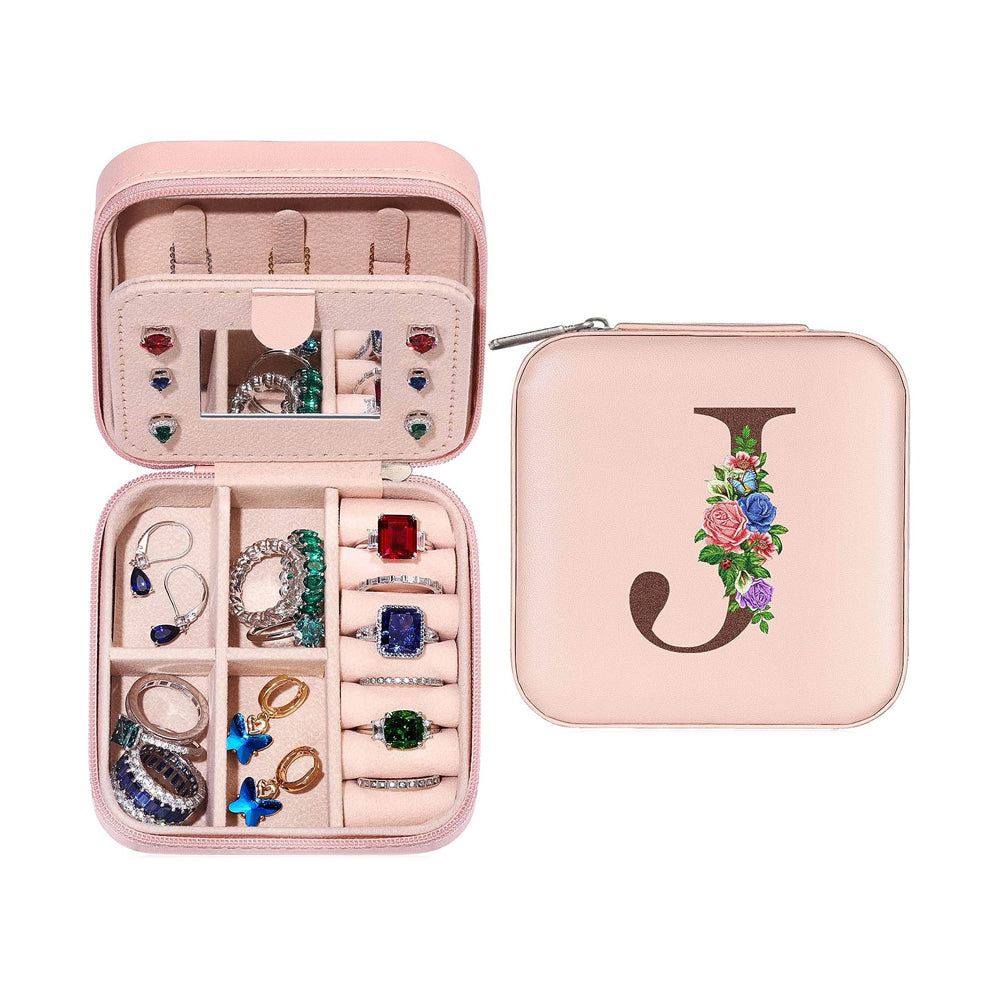 Initial Letter Travel Jewelry Box with Mirror-J